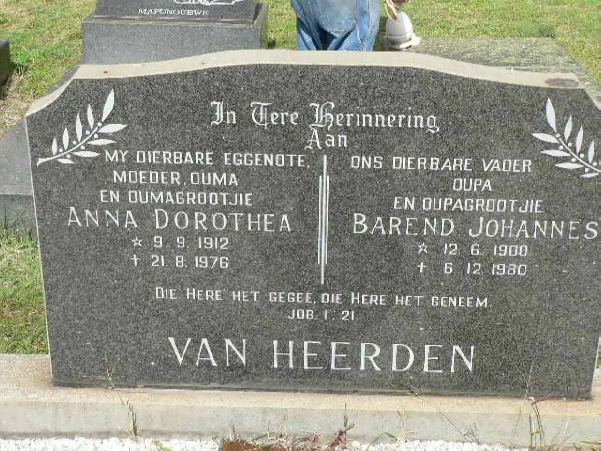 HEERDEN Barend Johannes, van 1900-1980 &amp; Anna Dorothea 1912-1976