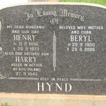 HYND Henry 1896-1973 &amp; Beryl 1900-2006 :: HYND Harry -1943