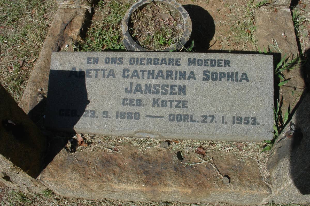 JANSSEN Gideon Schalk Willem 1877-1926 &amp; Aletta Catharina Sophia KOTZE 1880-1953