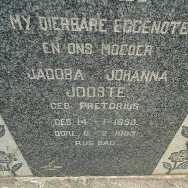JOOSTE Jacoba Johanna nee PRETORIUS 1893-1955
