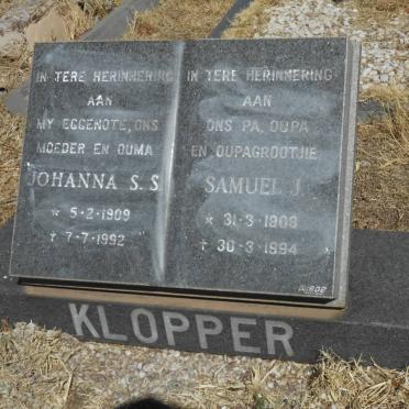 KLOPPER Samuel J. 1909-1994 &amp; Johanna S.S. 1909-1992