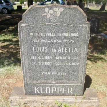KLOPPER Louis 1884-1937 &amp; Aletta 1894-1972