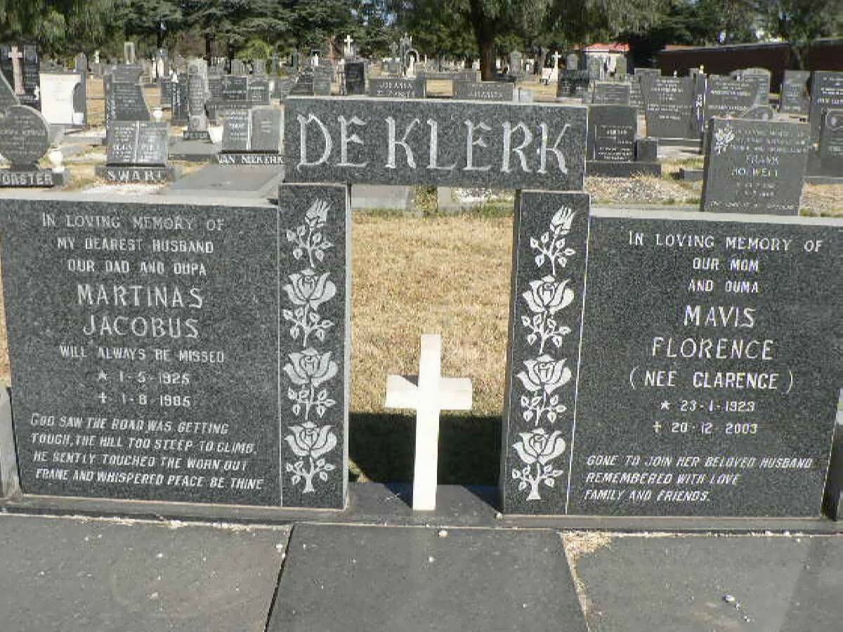 KLERK Martinas Jacobus, de 1925-1985 &amp; Mavis Florence CLARENCE 1923-2003