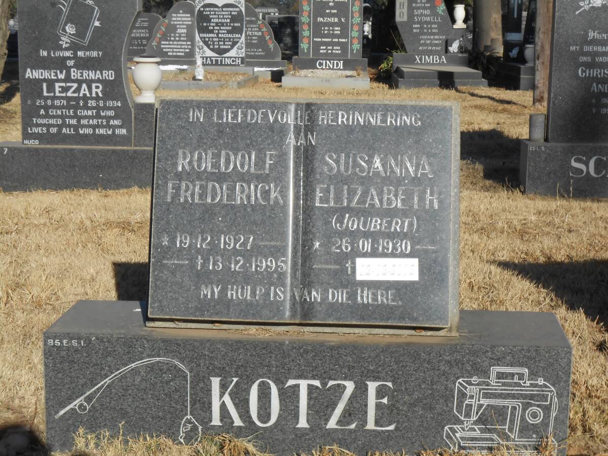 KOTZE Roedolf Frederick 1927-1995 &amp; Susanna Elizabeth JOUBERT 1930-