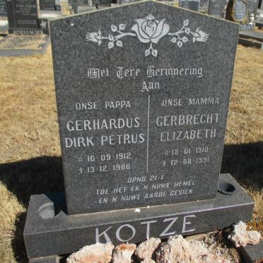 KOTZE Gerhardus Dirk Petrus 1912-1986 &amp; Gerbrecht Elizabeth 1910-1991