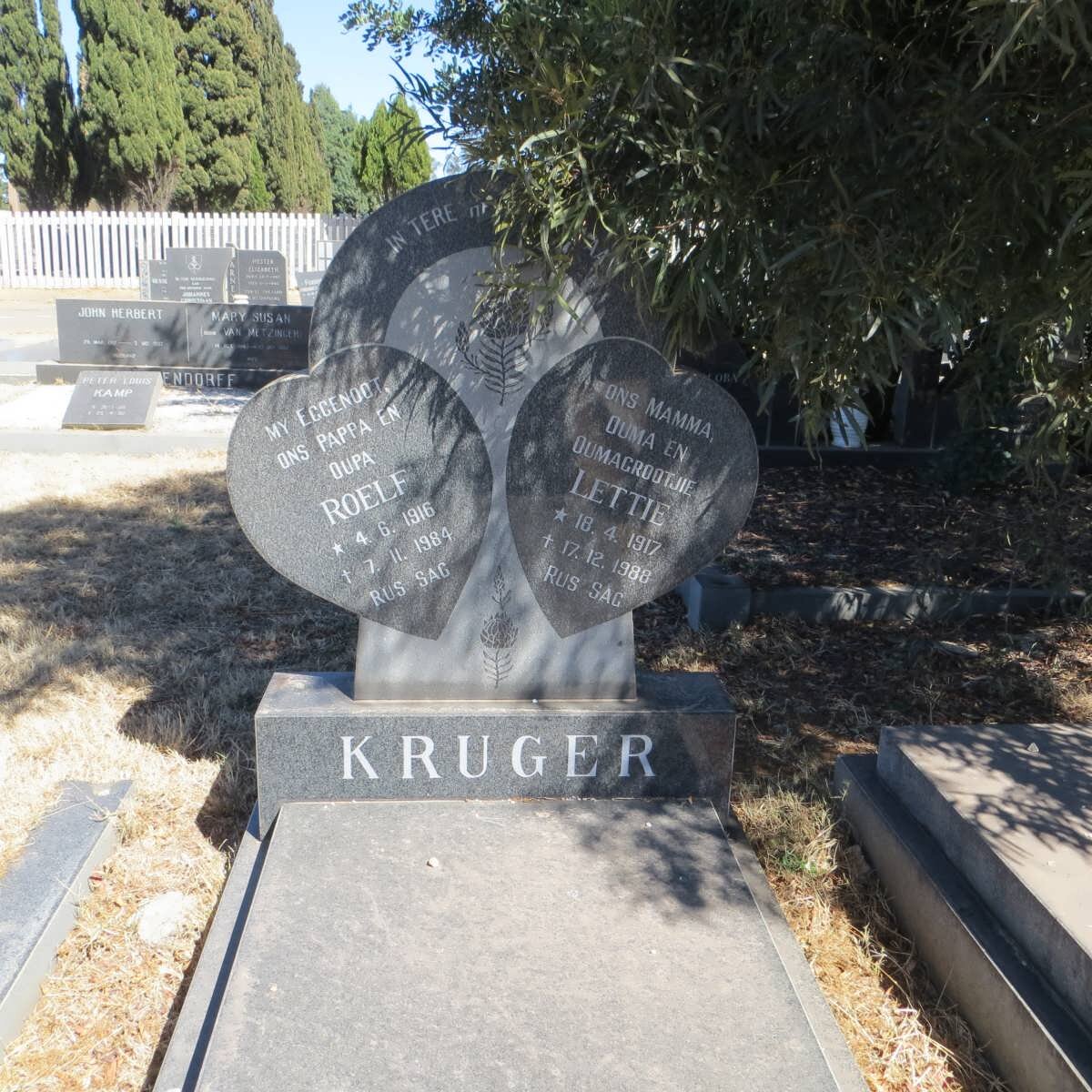 KRUGER Roelf 1916-1984 &amp; Lettie 1917-1988