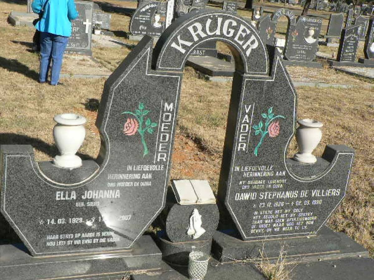 KRÜGER Dawid Stephanus de Villiers 1926-1990 &amp; Ella Johanna SIEMS 1929-2007