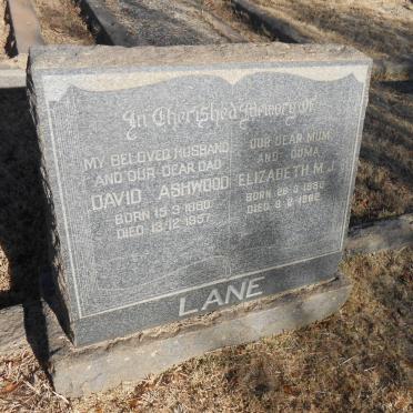 LANE David Ashwood 1880-1957 &amp; Elizabeth M.J. 1888-1982