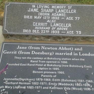 LANGELER Gerrit -1933 &amp; Jane Sharp ADAMS -1932