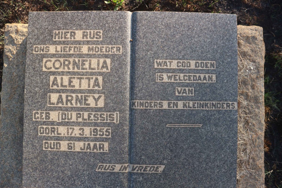 LARNEY Cornelia Aletta nee DU PLESSIS  -1955