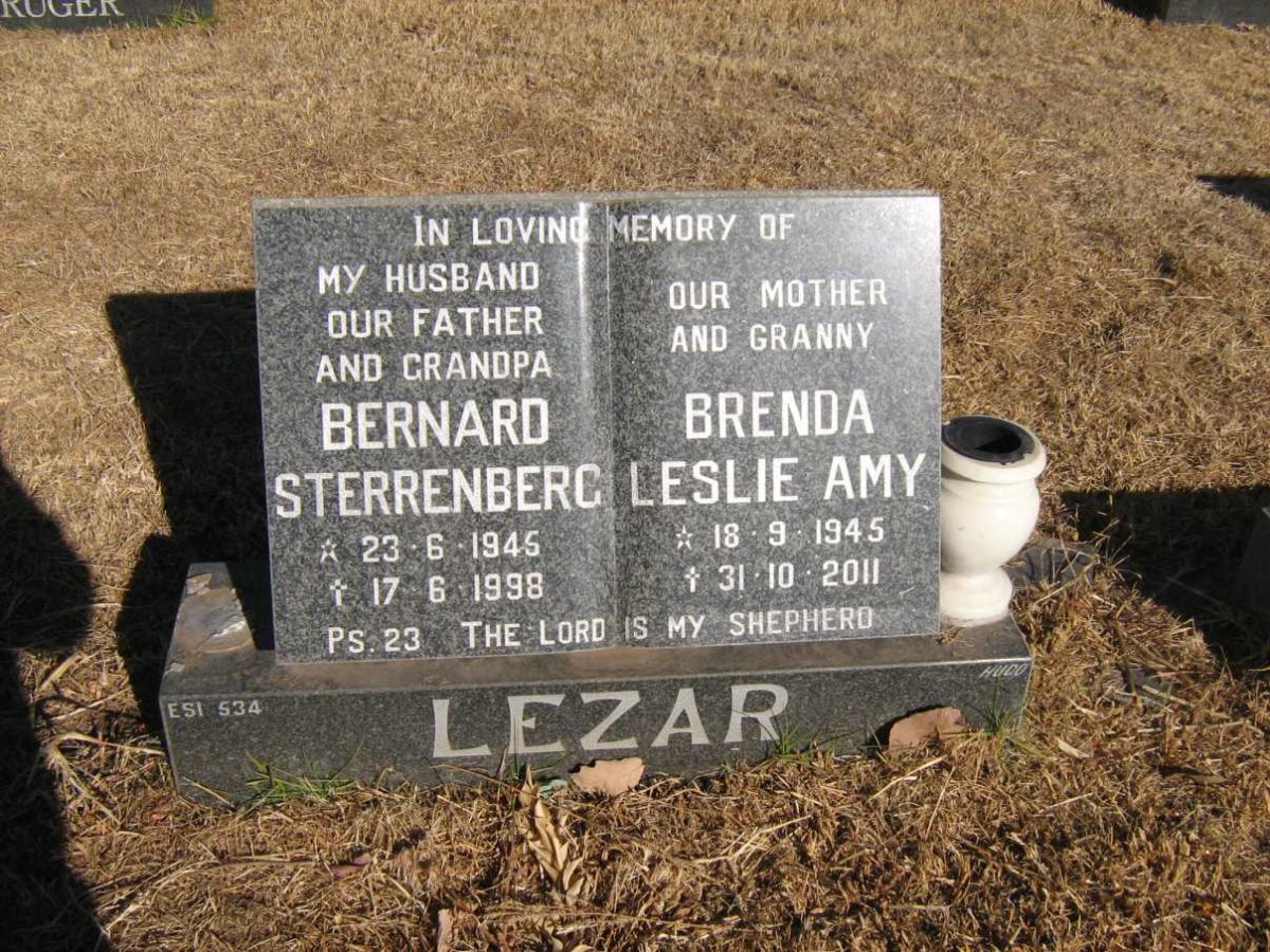LEZAR Bernard Sterrenberg 1945-1998 &amp; Brenda Leslie Amy 1945-2011