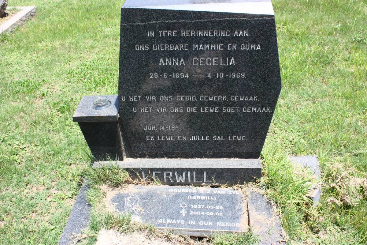 LERWILL Anna Cecelia 1894-1969 :: VAN ZYL Maureen S. J. nee LERWILL 1927-2004