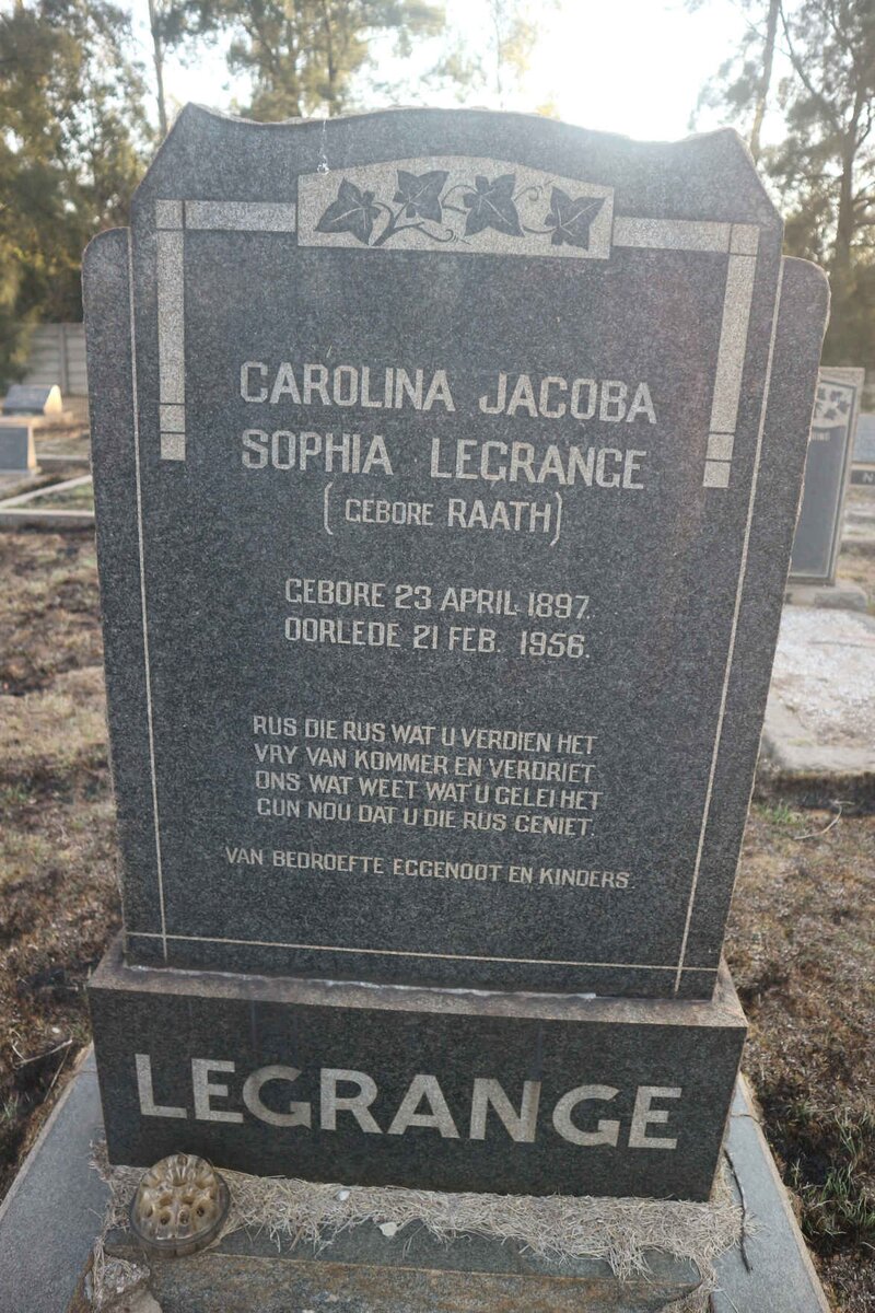 LEGRANGE Carolina Jacoba Sophia nee RAATH 1897-1956
