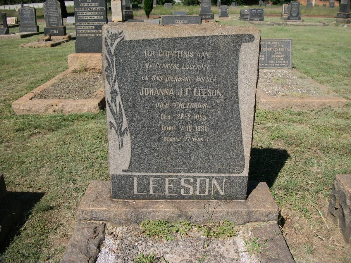 LEESON Johanna J.F. nee PRETORIUS 1895-1930