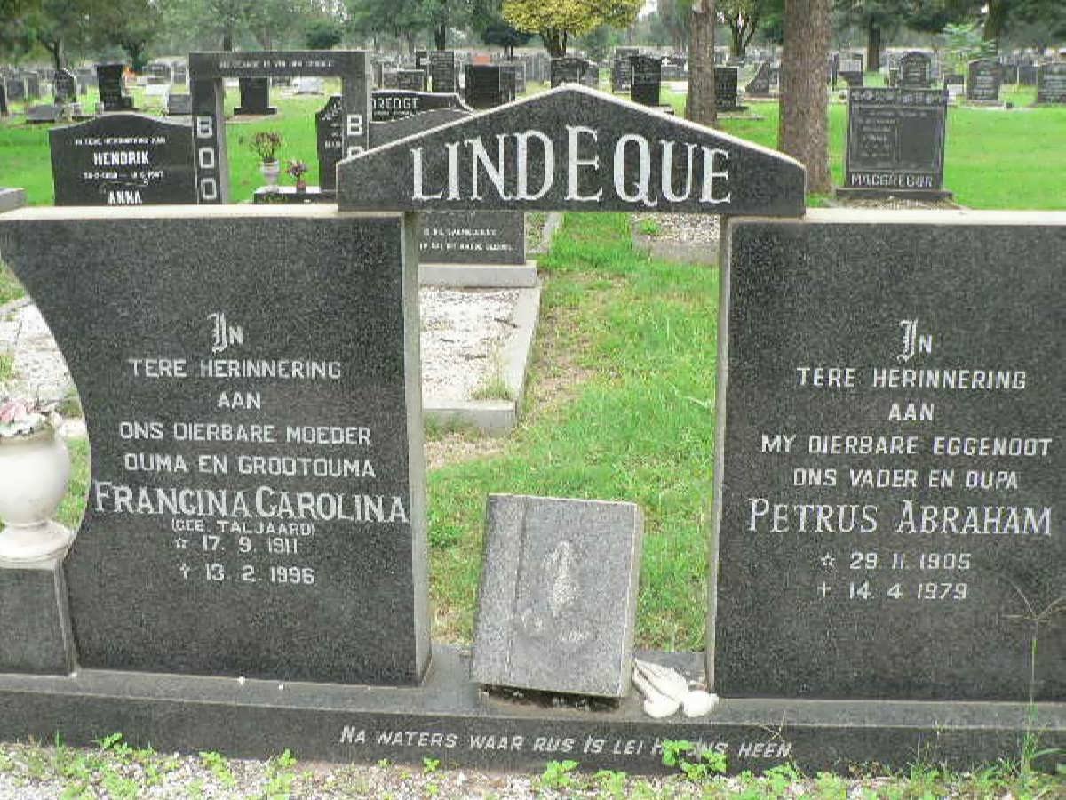 LINDEQUE Petrus Abraham 1905-1979 &amp; Francina Carolina TALJAARD 1911-1996