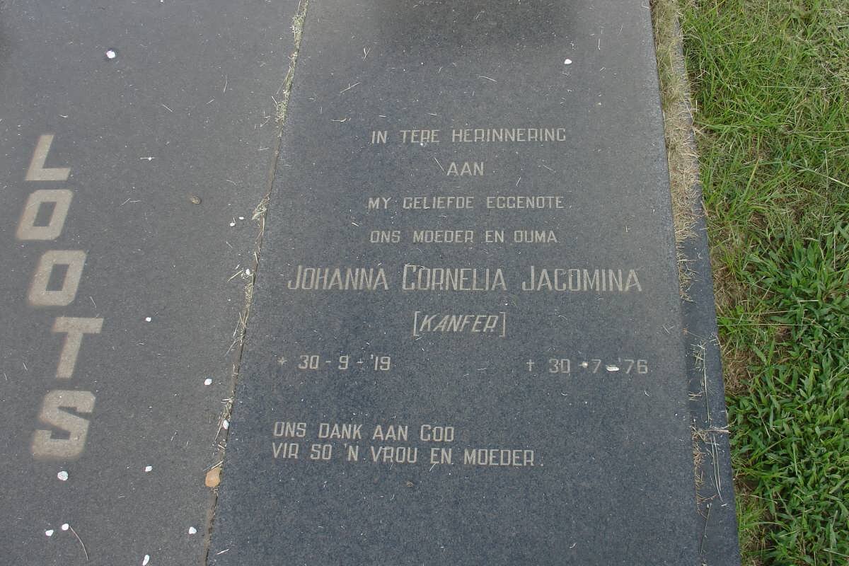 LOOTS Johanna Cornelia Jacomina nee KANFER 1919-1976