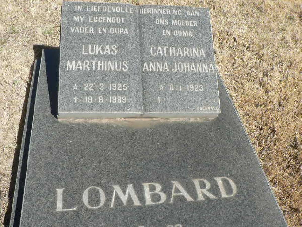 LOMBARD Lukas Marthinus 1925-1989 &amp; Catharina Anna Johanna 1923-