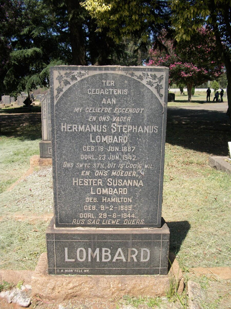 LOMBARD Hermanus Stephanus 1887-1942 &amp; Hester Susanna HAMILTON 1889-1944
