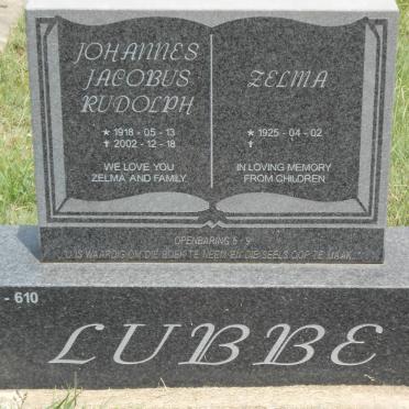 LUBBE Johannes Jacobus Rudolph 1918-2002 &amp; Zelma 1925-