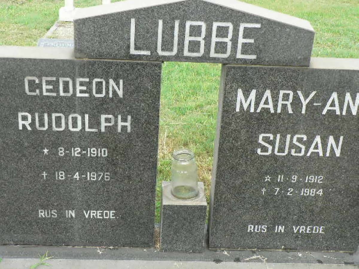 LUBBE Gedeon Rudolph 1910-1976 &amp; Mary An Susan 1912-1984