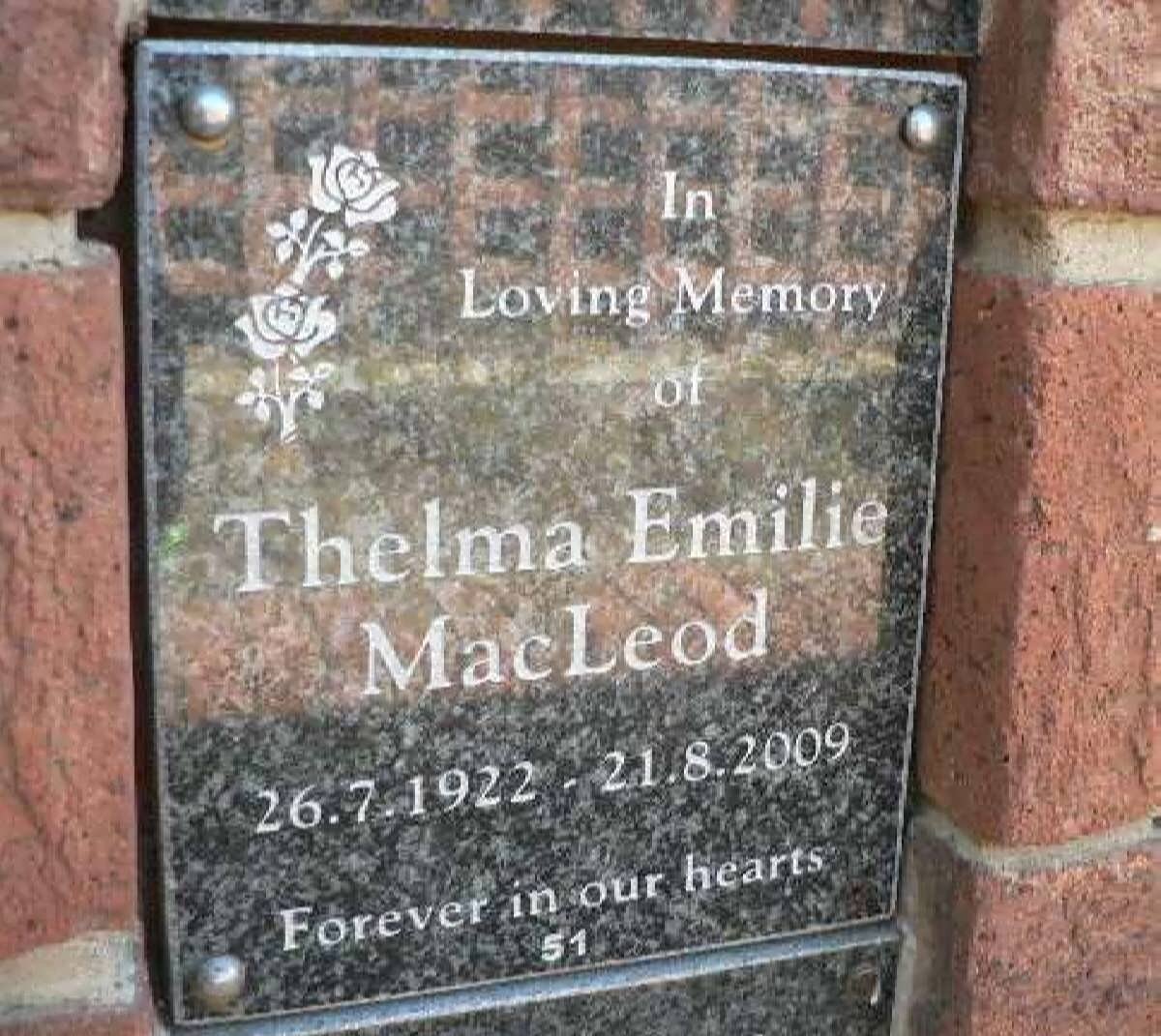 MacLEOD Thelma Emilie 1922-2009