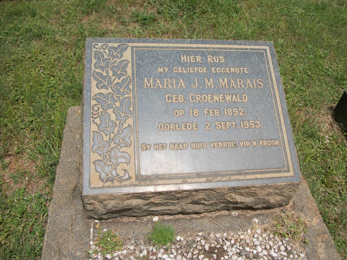 MARAIS Maria J.M. nee GROENEWALD 1892-1953