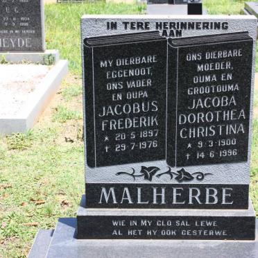 MALHERBE Jacobus Frederik 1897-1976 &amp; Jacoba Dorothea Christina 1900-1996