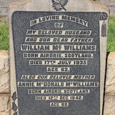 McWILLIAMS William -1935 &amp; Annie McDONALD -1942