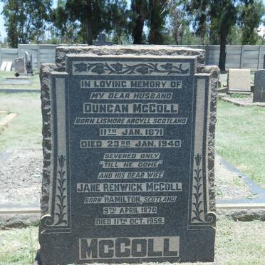 McCOLL Duncan 1871-1940 &amp; Jane Renwick 1870-1959 nee HAMILTON
