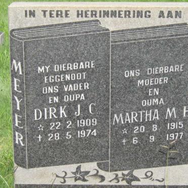 MEYER Dirk J.C. 1909-1974 &amp; Martha M.E. 1915-1977