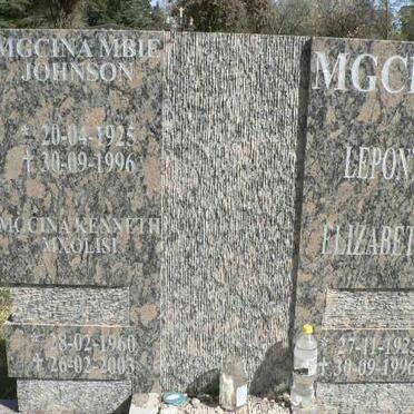 MGCINA Mbie Johnson 1925-1996 &amp; Leponti Elizabeth 1923-1996 :: Kenneth Mxolisi 1960-2003