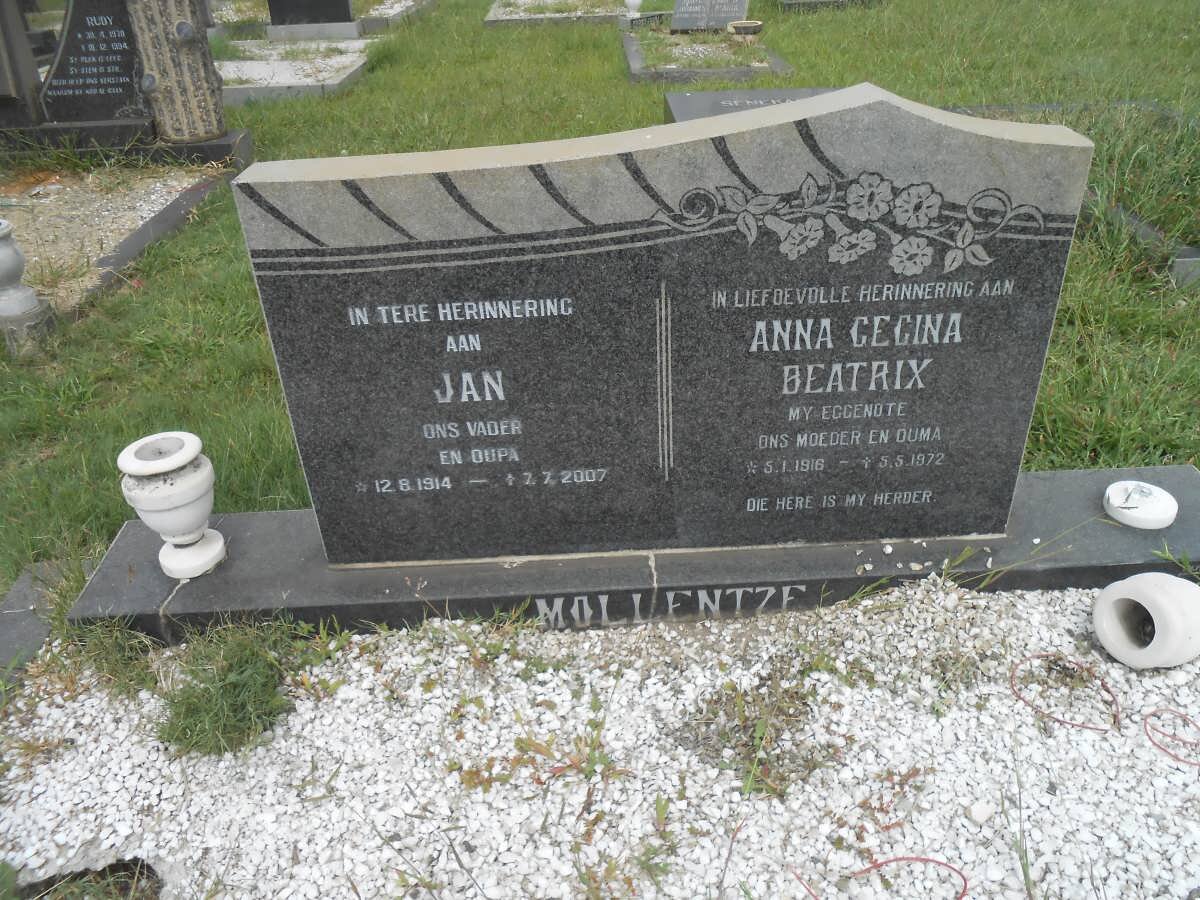 MOLLENTZE Jan 1914-2007 &amp; Anna Gecina Beatrix 1916-1972