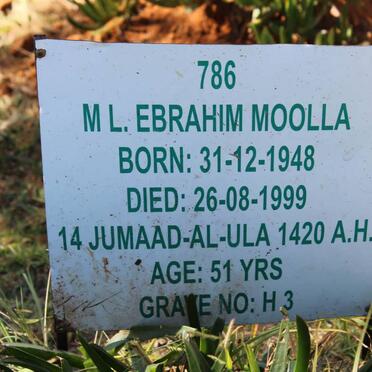 MOOLLA  M L. Ebrahim 1948-1999