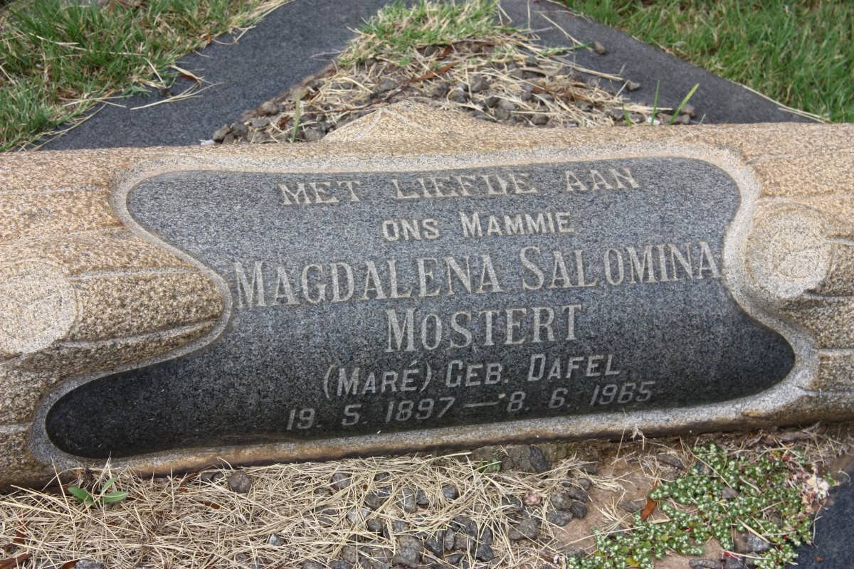 MOSTERT Magdalena Salomina voorheen MARÉ nee DAFEL 1897-1965