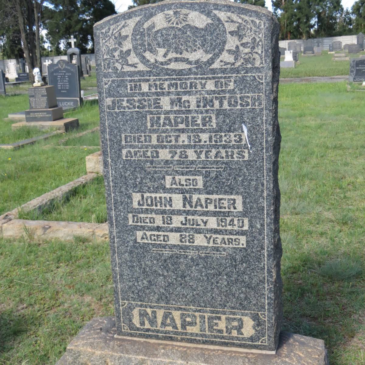 NAPIER John -1940 &amp; Jessie McINTOSH -1933