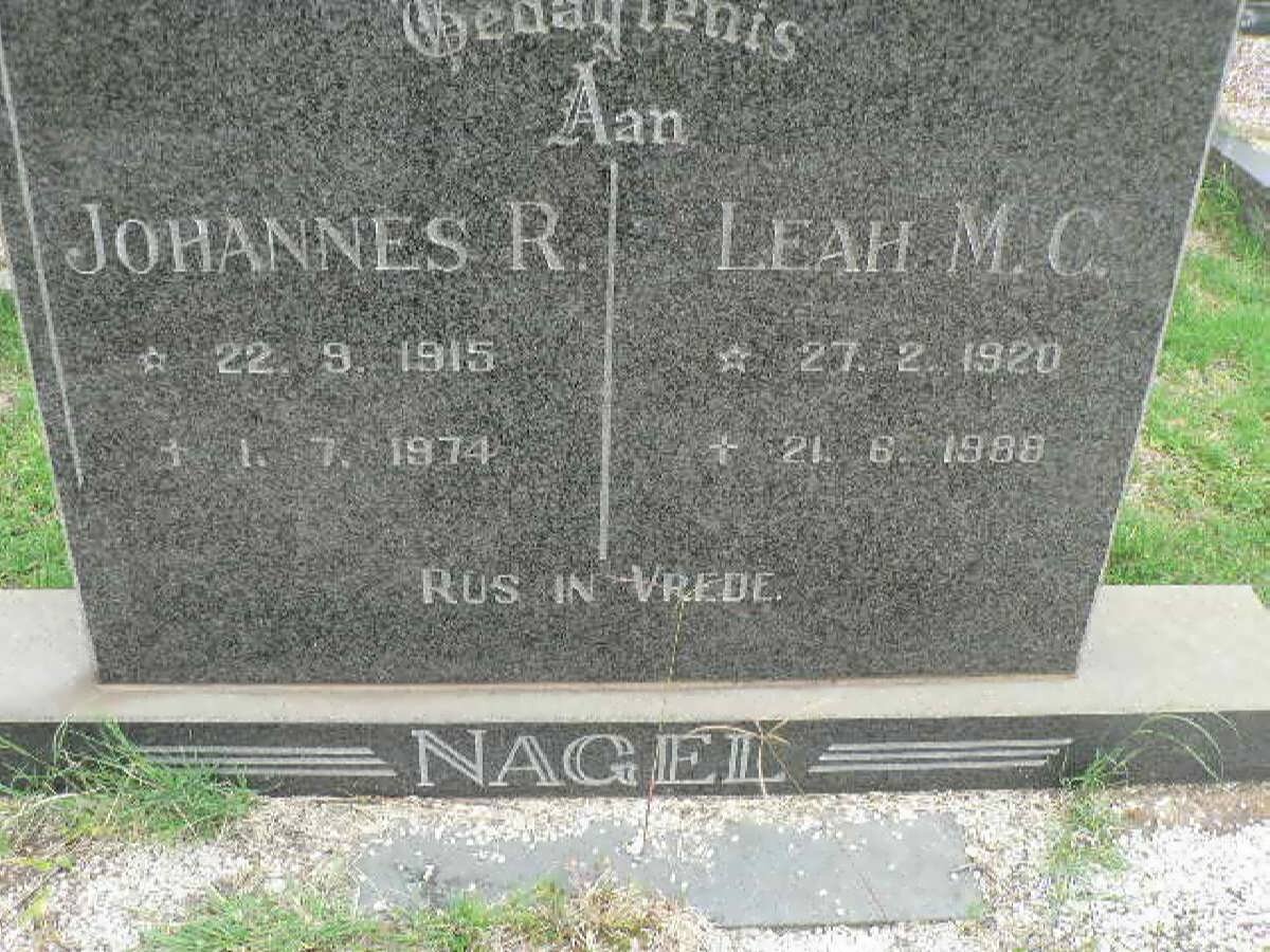 NAGEL Johannes R. 1915-1974 &amp; Leah M.C. 1920-1988
