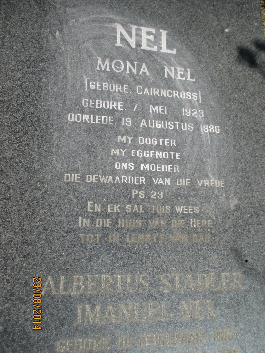 NEL Albertus Stadler Imanuel 1915- &amp; Mona CAIRNCROSS 1923-1986