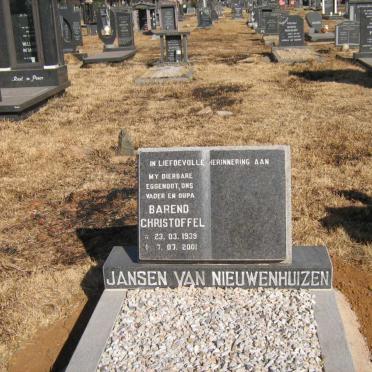 NIEUWENHUIZEN Barend Christoffel, Jansen van 1939-2001