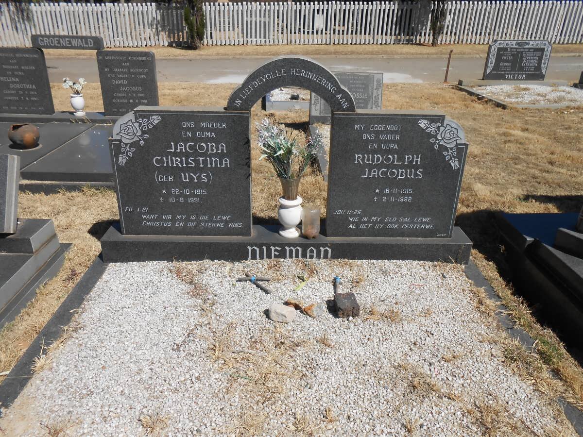 NIEMAN Rudolph Jacobus 1915-1982 &amp; Jacoba Christina UYS 1915-1991