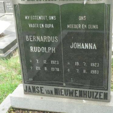 NIEUWENHUIZEN Bernardus Rudolph, Janse van 1923-1978 &amp; Johanna 1923-1983