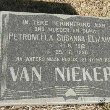 NIEKERK Petronella Susanna Elizabeth, van 1912-1990