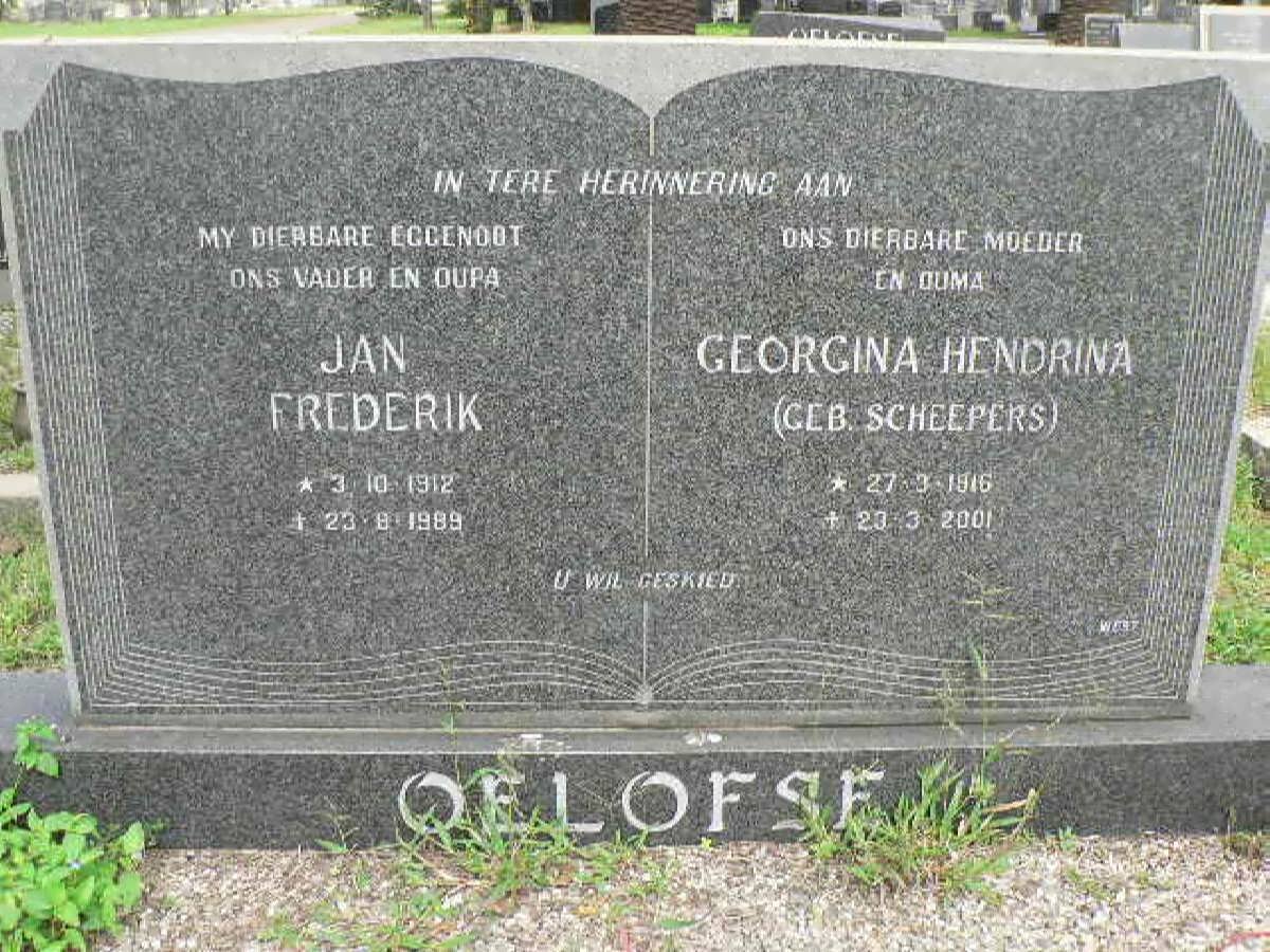OELOFSE Jan Frederik 1912-1989 &amp; Georgina Hendrina SCHEEPERS 1916-2001