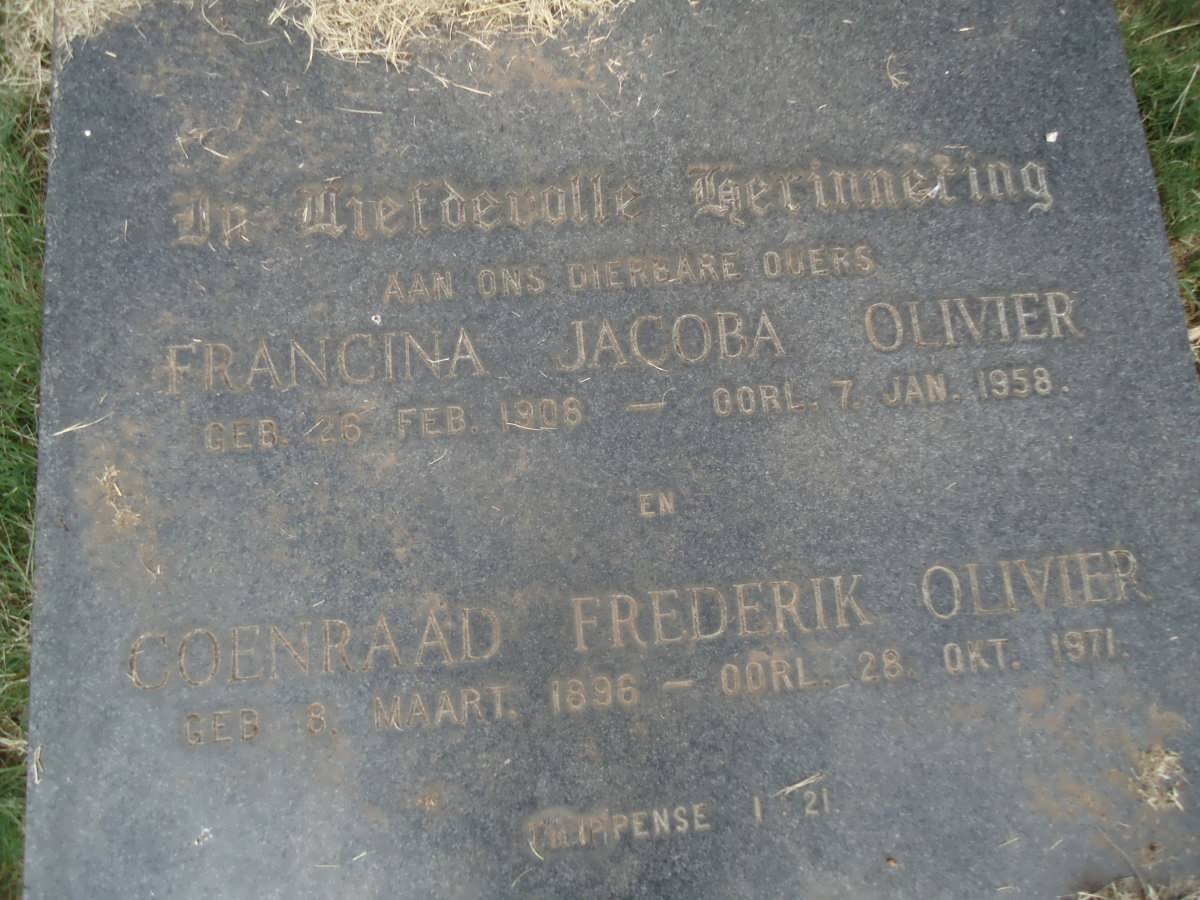 OLIVIER Coenraad Frederik 1896-1971 &amp; Francina Jacoba 1906-1958
