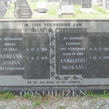OOSTHUIZEN Lambertus Nicolaas 1924-1978 &amp; Adriana Josina V.D. WESTHUIZEN 1918-1979