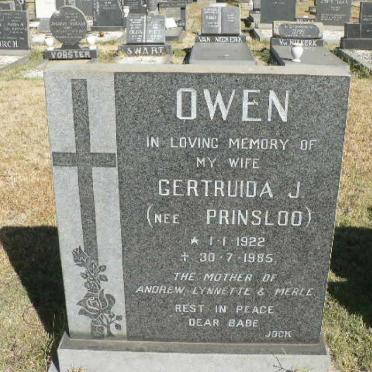 OWEN Gertruida J. nee PRINSLOO 1922-1985