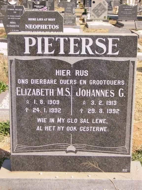 PIETERSE Johannes G. 1913-1992 &amp; Elizabeth M.S. 1909-1992