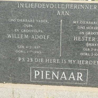 PIENAAR Willem Adolf 1897-1980 &amp; Hester Maria BEKKER 1906-1976