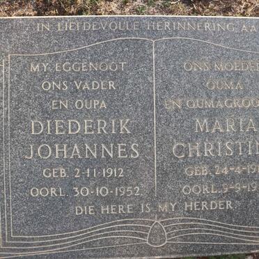 PLESSIS Diederick Johannes, du 1912-1952 &amp; Maria Christina 1913-1988
