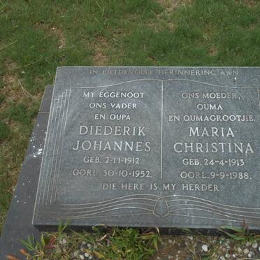 PLESSIS Diederik Johannes, du 1912-1952 &amp; Maria Christina 1913-1988