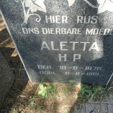 PLESSIS Aletta H.P., du 1876-1961